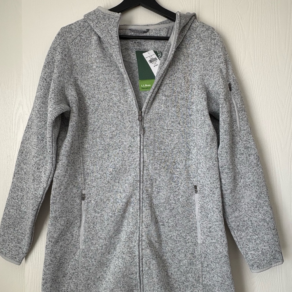 L.L. Bean Pewter Gray Heather Full-Zip Hooded Sweater Fleece Jacket